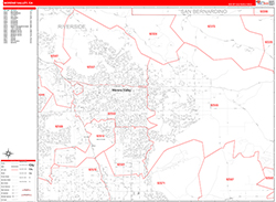 Moreno Valley Wall Map Zip Code Red Line Style 2026